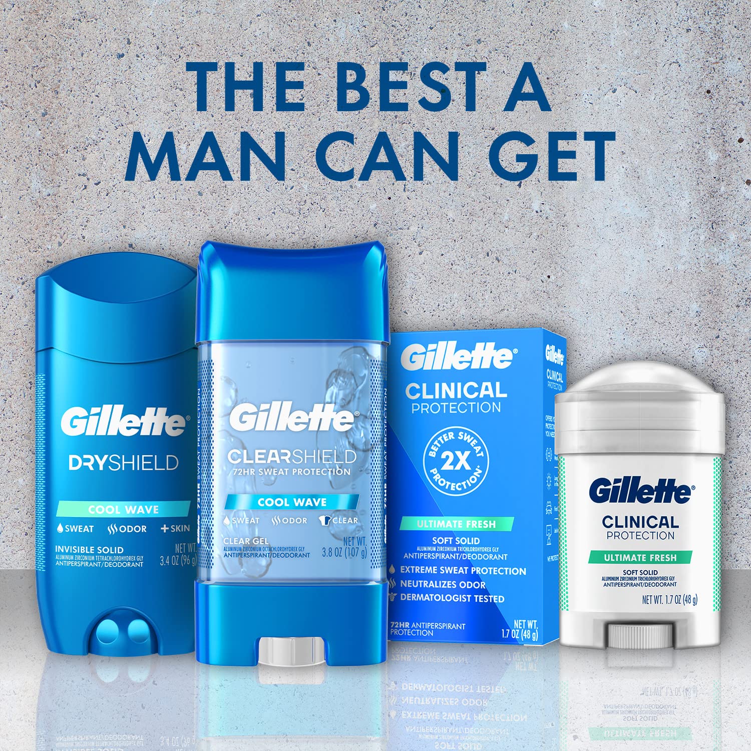 Gillette Men’s Clinical Strength Antiperspirant and Deodorant, 72-Hour Sweat Protection, Ultimate Fresh Soft Solid, 1 Clinical Brand For Men, 1.7 oz (Pack of 3)