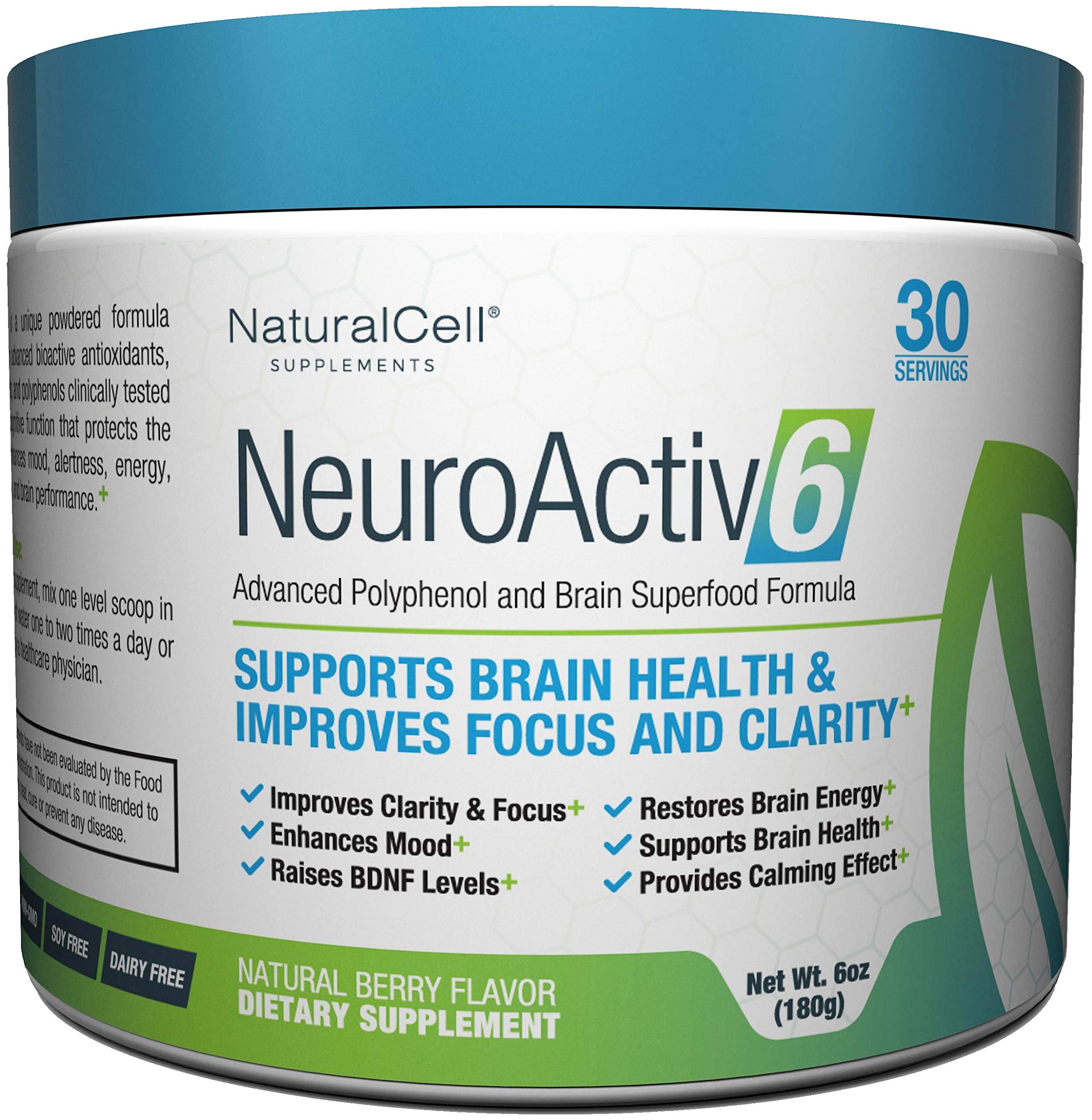 NeuroActiv6 - Brain Boosting Superfood Powder: Raise BDNF Levels, Eliminate Brain Fog, Improve Memory, Enhance Focus & Support Mood with Coffee Fru...