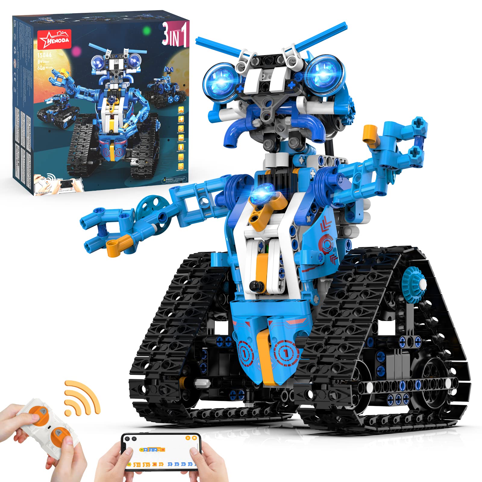 Henoda STEM Projects for Kids Ages 8-12, 3 in 1 APP Remote Control Car/Programmable Robot/Tank Transformer Toys for Teenage, Building Block Science Kit Educational Birthday Gift for Boys Girls 9-16