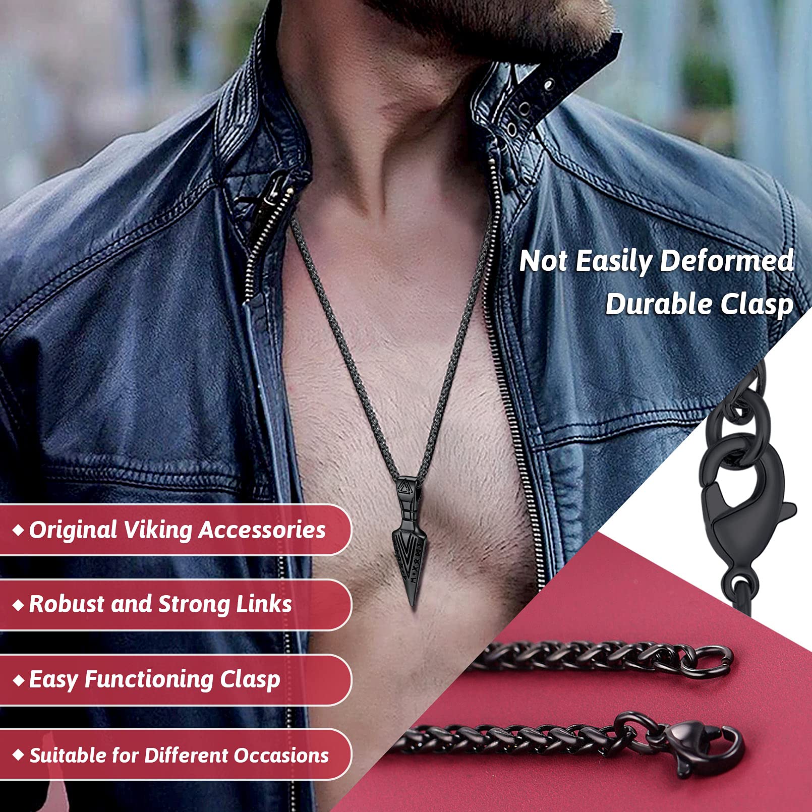 FaithHeart Norse Viking Odin Sword Gungnir Spear Head Pendant Necklace for Men Women with Sturdy Wheat Chain, Gift Packaging