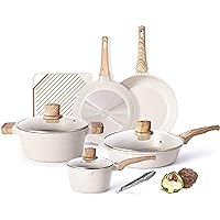Pots and Pans Set - Caannasweis Kitchen Nonstick Cookware Sets Granite Frying Pans for Cooking Marble Stone Pan Sets Kitchen Essentials 11 Piece Set Beige