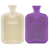 HomeTop Classic 2 Liters Rubber Hot Water Bottle, Great for Pain Relief, Hot and Cold Therapy, White and Purple (2 Pack)