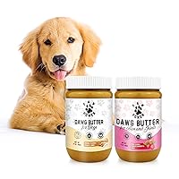 Dawg Butter, Peanut Butter Dog Treats Bundle, All Natural Dog Peanut Butter, Dog Hip and Joint Supplement for Puppies & Senior Dogs, Non-GMO & Xylitol-Free, Original & Berry Flexible Flavor, 17oz each