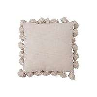 Woven Cotton Slub Pillow with Tassels, Cream