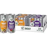 V8 +Energy Pomegranate Blueberry and Peach Mango Juice Energy Drinks, 8 fl oz Can (24 Pack)