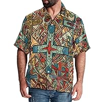 Hawaiian Shirt for Men Casual Button Down, Quick Dry Holiday Beach Short Sleeve Shirts Vintage Pattern Cross,S