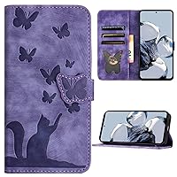 XYX Wallet Case for iPhone 14 Pro Max, Butterfly Cat Pattern PU Leather Folio Phone Case Cover with Card Slots for iPhone 14 Pro Max, Purple