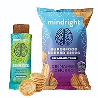 Superfood Vegan Protein Bars (Toasted Coconut,12 Pack) & Nootropic Snack Family Sized Popped Veggie Chips (Cinnamon Churro 1oz, 24 Pack) | Gluten Free Non-Gmo Healthy Food for Brain