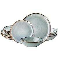 AmorArc Ceramic Dinnerware Sets,Handmade Reactive Glaze Plates and Bowls Set,Highly Chip and Crack Resistant | Dishwasher & Microwave Safe,Service for 4 (12pc)