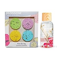 Blossom Aromatherapy Shower Steamers, Bath Bombs with Essentials Oils for Stress Relief (4pk - Jastmine, Lavender, Mint, Eucalyptus) and Hydrating Coconut Body Oil, Dry Oil 2 fl. Oz