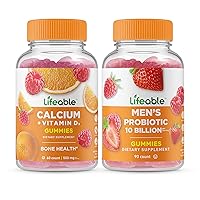 Calcium with Vitamin D + Men's Probiotic 10 Billion, Gummies Bundle - Great Tasting, Vitamin Supplement, Gluten Free, GMO Free, Chewable