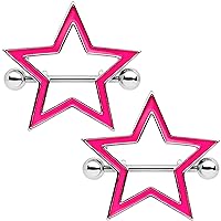 Body Candy Steel Pink Glow in the Dark Sexy Star Nipple Shield Set of 2 14 Gauge 3/4