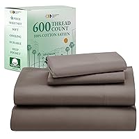 California Design Den 600 Thread Count Sheets King, 100% Cotton Sheet, Sateen, King Size Bed Sheets, Soft, Cooling, 4-Pc Hotel-Quality Bedding with Deep Pockets - Brown