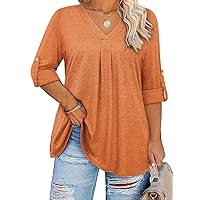 Siddhe Plus Size Tops for Women 3/4 Sleeve Shirts V Neck Blouses Tunic Top Spring Summer 2024.