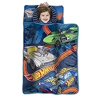 Hot Wheels Race Car Toddler Nap Mat - Includes Pillow & Plush Blanket – Great for Boys and Girls Napping at Daycare, Preschool, Or Kindergarten - Fits Sleeping Toddlers and Young Children
