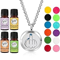 Wild Essentials Middle Finger Necklace Essential Oil Diffuser Kit, Lavender, Lemongrass, Peppermint, Orange Oils, 12 Refill Pads, Calming Aromatherapy Gift Set, Customizable Color Changing, Perfume