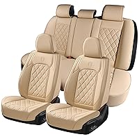 Coverado Car Seat Covers Full Set, 5 Seat Universal Seat Covers for Cars, Luxury Faux Leather Waterproof Seat Covers, Front and Back Car Seat Protector, Auto Seat Covers Fit for Most Vehicles, Beige