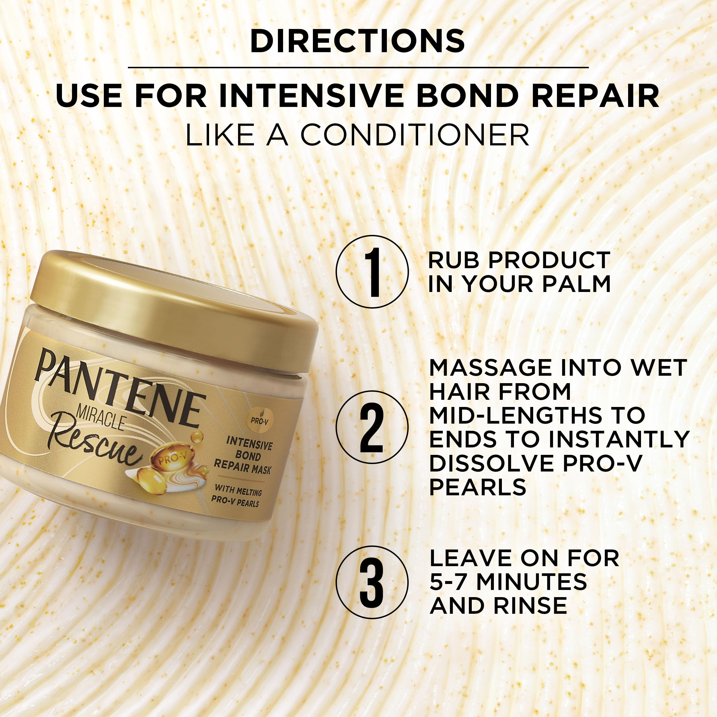 Pantene Miracle Rescue Hair Mask, Intensive Bond Repair with Melting Pro-V Pearls, Melts Away Damage, Builds Bonds, Strengthens Against Damage, Deep Conditioning for Dry Damaged Hair, 10.1 fl oz