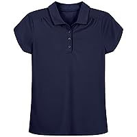 Nautica Girls' School Uniform Short Sleeve Polo Shirt, Button Closure, Moisture Wicking Performance Material, Shirring Detail