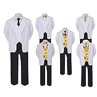 5-7pc Formal Black White Suit Set Gold Bow Long Tie Vest Boy Baby Sm-20 Teen