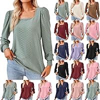 Womens Summer Fall Basic Plain T Shirts Long Sleeve Pullover Top V/Square Neck Casual Comfy Tees Tops Trendy Tunic Top