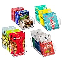 Set Of 4 Food Storage Organizer Bins - Divided 3 Compartment Kitchen Pantry Fridge Organizers for Food Packets, Seasoning, Spices, Sauce Packets, Pouches, Snacks - Clear Plastic Storage Rack