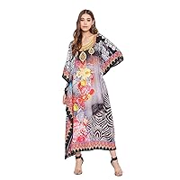 Gypsie Blu Women Floral Kaftan Plus Size Caftan Dress Long Tunic Maxi Casual Beach Dress