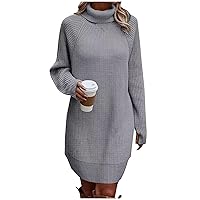 Women's Winter Dresses 2023 Long Sleeve Mock Neck Dress Fall Solid Color Slim Fit Comfort Sweater Dresses