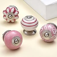 Pink Ceramic Cabinet Knobs- Dresser Knobs 25 Pack- Drawer Pulls- Vintage Knobs- Decorative Knobs- Pink Drawer Knobs- Kitchen Cabinet Knobs- Knobs Pulls- Pink White Cabinet Pulls- Door Handles 1.5