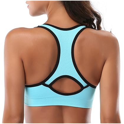 Mirity Women Racerback Sports Bras - High Impact Workout Gym Activewear Bras(Pack of 5)Colors Black,Grey,Green,Blue,Pink, Size L