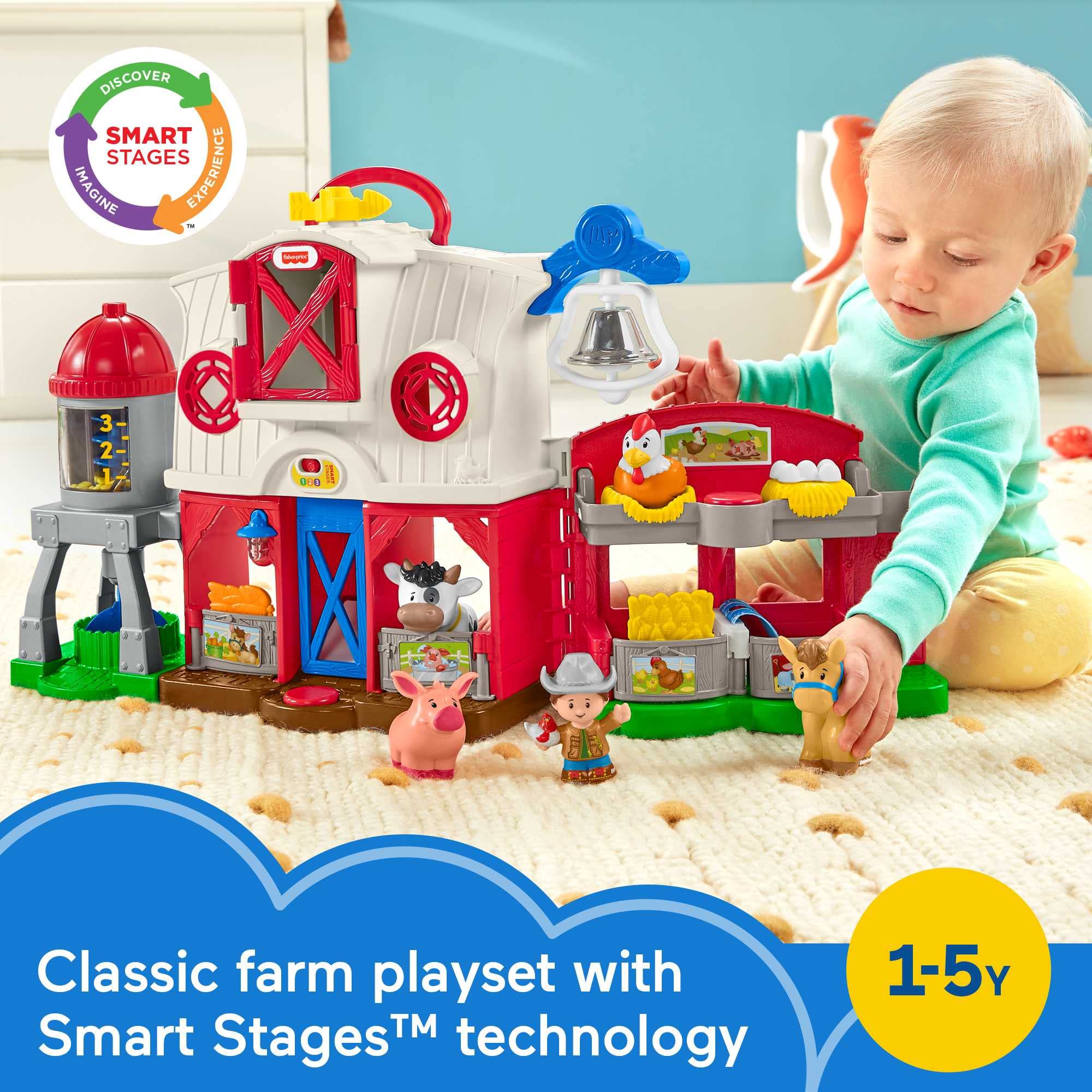 Fisher-Price Little People Toddler Learning Toy Caring For Animals Farm Interactive Playset With Smart Stages For Ages 1+ Years