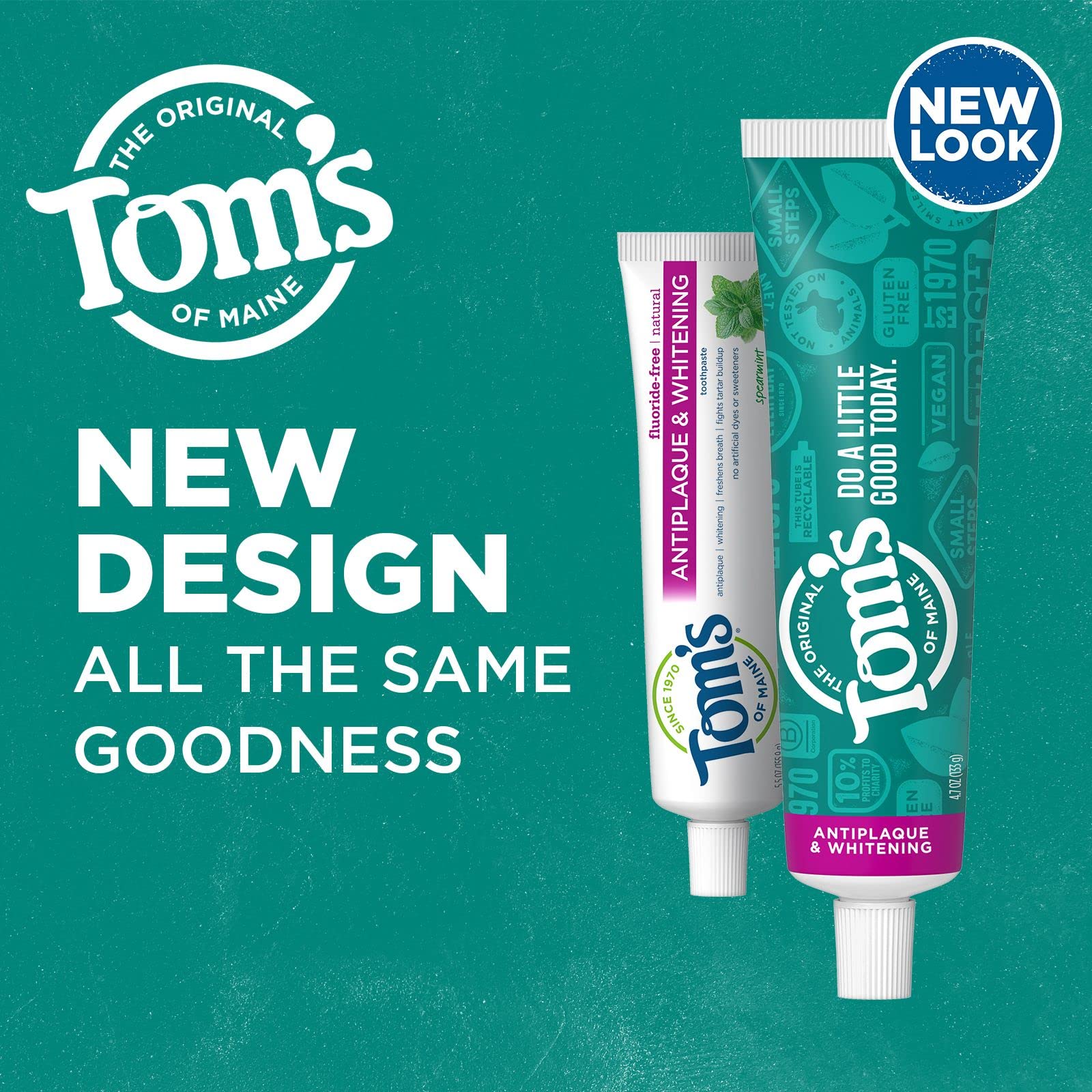 Tom's of Maine Fluoride-Free Antiplaque & Whitening Natural Toothpaste, Spearmint, 5.5 oz. 2-Pack (Packaging May Vary)