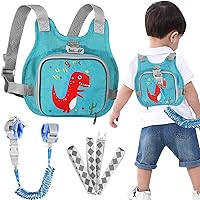Toddler Harness Leash + Anti Lost Wrist Link, Accmor Dinosaur Baby Harnesses with Kids Leashes for Boys, Cute Child Walking Anti-Lost Holder Bracelet Strap Tether for Outdoor Keep Kid Close (Blue)