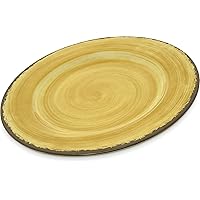 Carlisle FoodService Products Mingle Resuable Plastic Plate Dinner Plate with Pottery Style for Home and Restaurant, Melamine, 11 Inches, Amber, (Pack of 12)