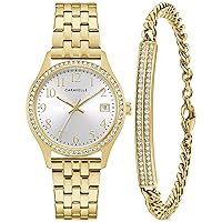 by Bulova Women's Classic Crystal Accented Watch and Bracelet Gift Set, 3-Hand Date Quartz