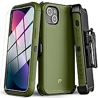 MYBAT PRO Maverick Series iPhone 13 Case with Belt Clip Holster,w/Screen Protector,Anti-Drop,Shockproof,with 360°Rotating Kickstand,Heavy Duty Protection Green