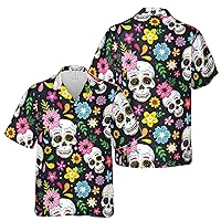 Funny Floral Skull Aloha Tropical Leaves Hawaiian Shirt S-5XL for Men and Women