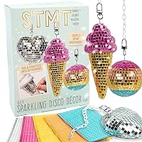 STMT DIY Sparkling Disco Décor, Make Your Own Mini Disco Ball, Heart, Ice Cream Cone, Aesthetic Room Decor for Teen Girls, Fun Y2K Party Decorations, Creates Funky Decor & Keychains, Arts & Crafts