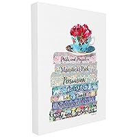 The Stupell Home Decor Collection Floral Book Stack Tea Cup Stretched Canvas Wall Art, Multicolor
