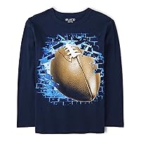 Boys' Sports Long Sleeve Graphic T-Shirts, Football Brick, Large