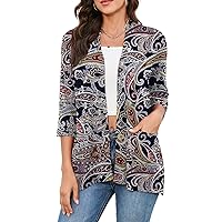 HIYIYEZI Womens Casual Lightweight Cardigans with Pockets 3/4 Sleeve Open Front Dusters