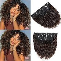 Ombre Curly Clip In Hair Extensions Real Human Hair Kinky Curly Clip In Hair Extensions 4B Clip In Hair Extensions For Black Women Brown Thick Natural Hair Clip Ins 3C 4A Colored Kinky Curly