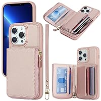 for iPhone 13 Pro Max Case with Card Holder for Women, for iPhone 13 Pro Max Phone Case Wallet with Strap, Zipper Case Cover with Coin Pocket Lanyard Compatible with iPhone 13 Pro Max -Pink
