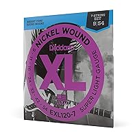 D'Addario Guitar Strings - XL Nickel Electric Guitar Strings - EXL120-7 - Perfect Intonation, Consistent Feel, Reliable Durability - For 7 String Guitars - 09-54 Super Light 7-String