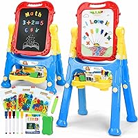 STEAM Life Easel for Kids Art Easel for Toddler Easel - 4in1 Double-Sided Large Magnetic Board Kids Chalkboard Easel Drawing White Board for Kids Magnetic Letters & Numbers Christmas Gifts for Kids
