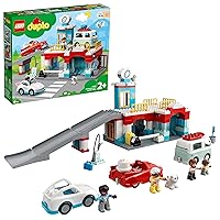 Lego 10948 DUPLO Car Park and Wash Set, Learning Toy for Toddlers with Garage, Petrol Station & Push Along Car, Gifts for 2 Plus Year Old Boys & Girls