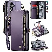 Defencase for Samsung Galaxy S24 Case, RFID Blocking Galaxy S24 Case Wallet for Women Men with Card Holder, PU Leather Magnetic Flip Zipper Strap Wallet Phone Case for Samsung Galaxy S24 6.2