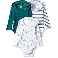 Hanes Unisex-Baby Hanes Baby Bodysuits, Ultimate Baby Flexy Hoodie Long Sleeve Bodysuit, Babies And Toddlers, 3-Pack