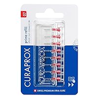 Curaprox CPS 07 Prime Refill Pack Interdental Brushes, 0.7mm to 2.5mm, Red (8 Pack)