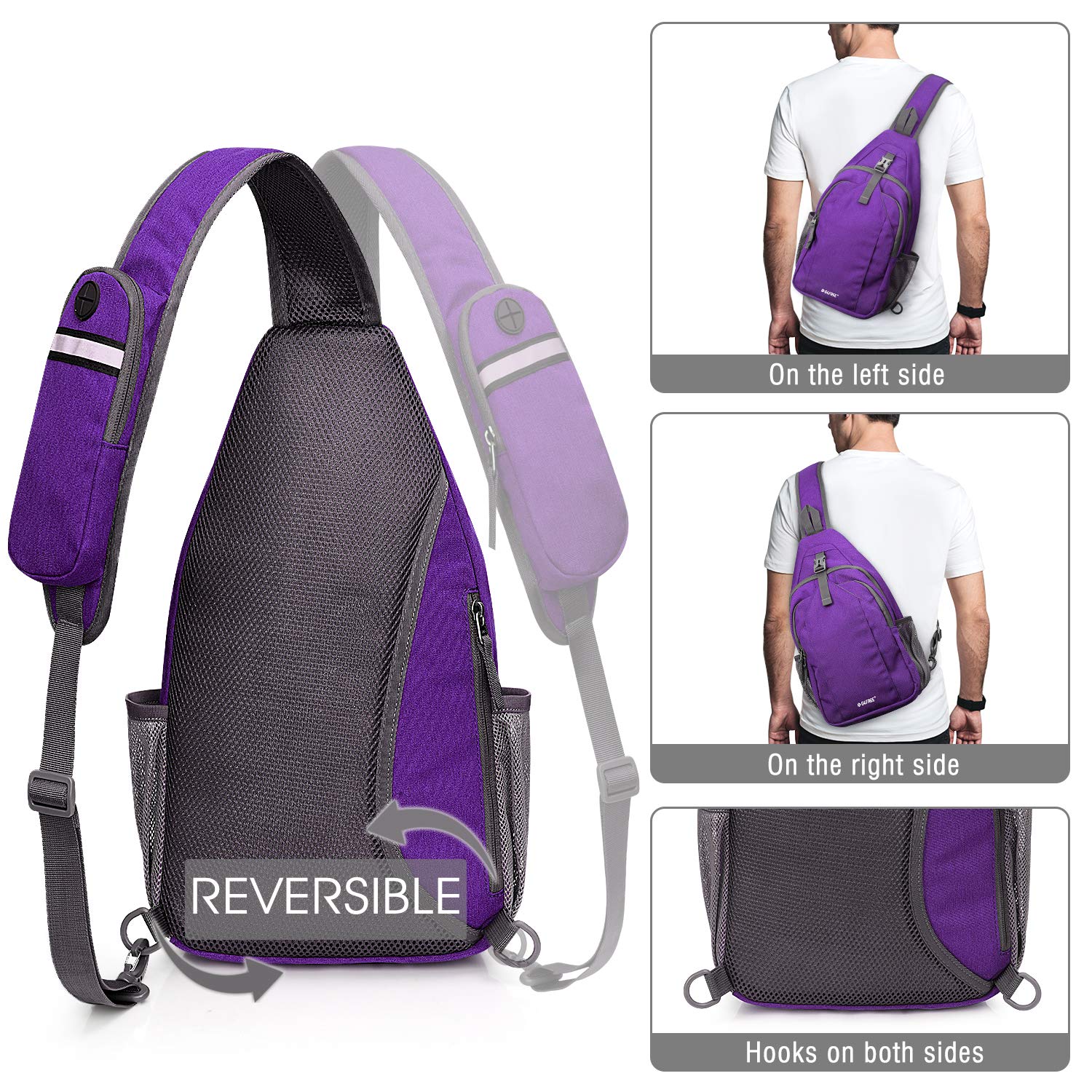 G4Free Sling Bag RFID Blocking Sling Backpack Crossbody Chest Bag Daypack for Hiking Travel(Purple)